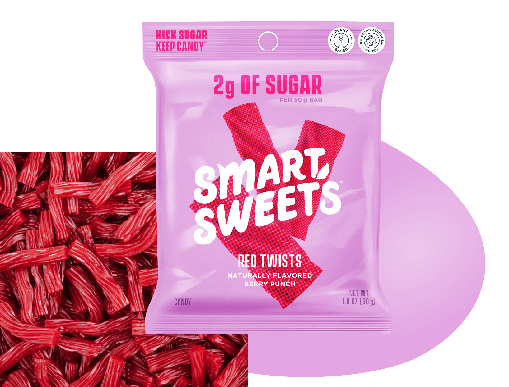 Red Twists pouch with Red Twists in background