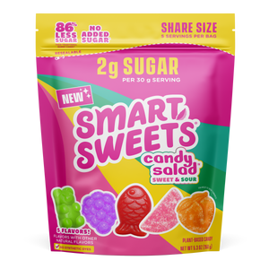 New Candy Salad Sweet & Sour. 2g sugar, no added sugar. Share size 5.3oz. 5 plant-based flavors.