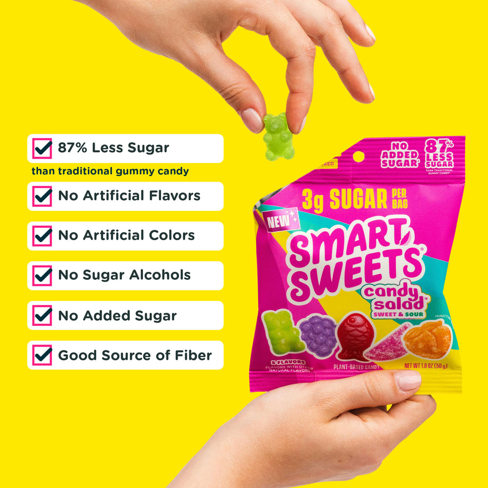 Candy Salad, 3g Sugar, 87% Less Sugar, No Artificial Flavors/Colors, No Added Sugar, Fiber.