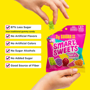 Candy Salad, 3g Sugar, 87% Less Sugar, No Artificial Flavors/Colors, No Added Sugar, Fiber.